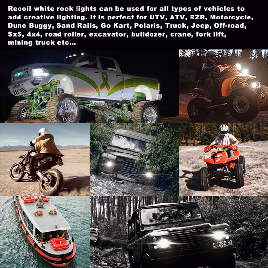Edge Rlw-8 IP68 防水白色 LED ロックライト、8 ポッド、白色 LED アンダーライト ライト 車、トラック、ATV、UTV、SUV、オフロードボート、オートバイ、車両、アンダーボディグロー用