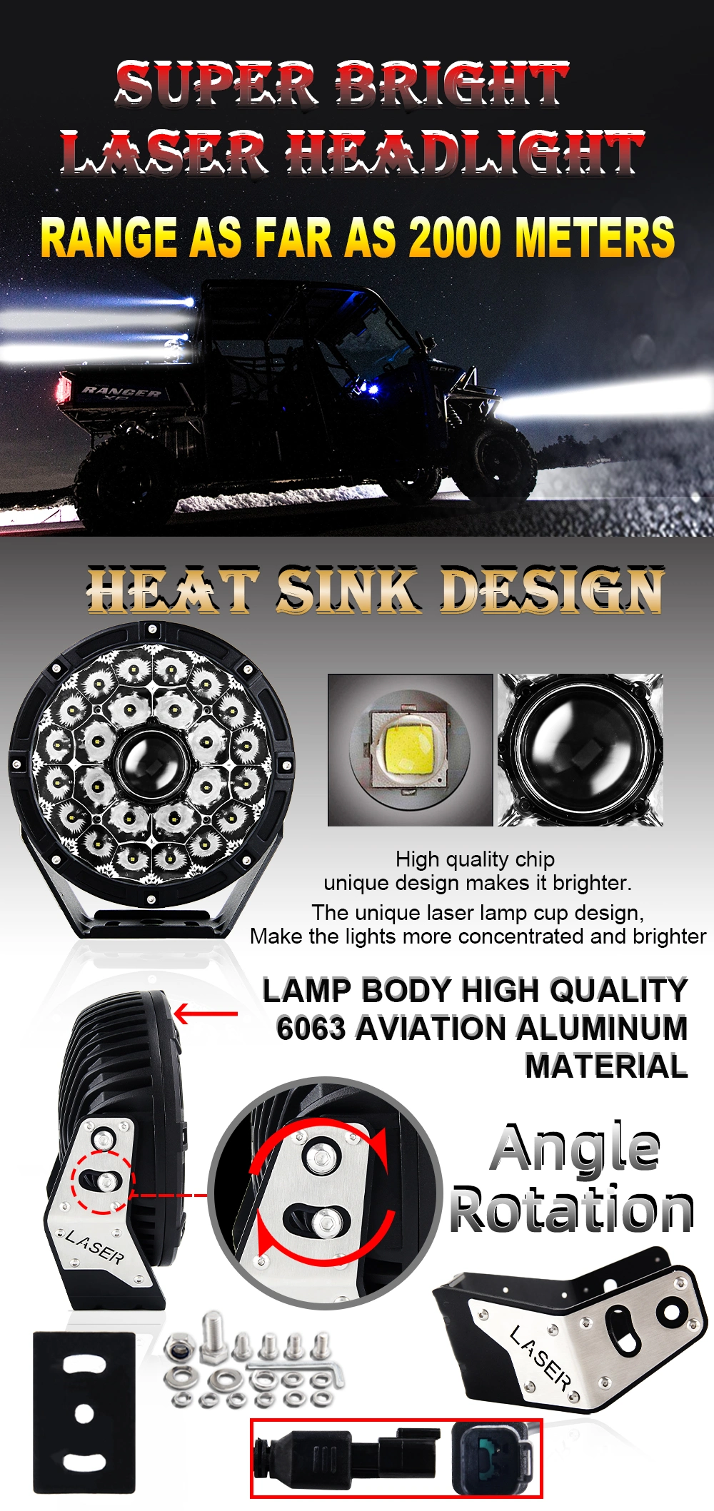 2021 New Wider Laser Breathing Hole Car Spotlight IP68 2000m 16000 Lumens 8.5