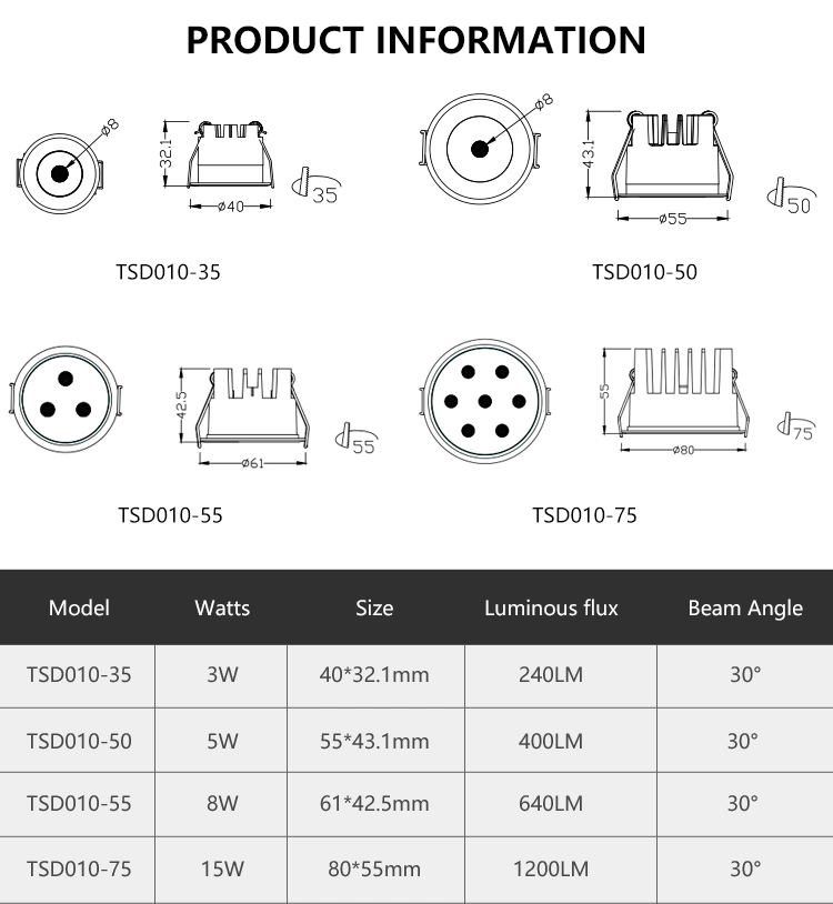 Modern Interior Design Recessed Home Anti Glare Room Hotel Downlight LED Spot Lamp Down Light