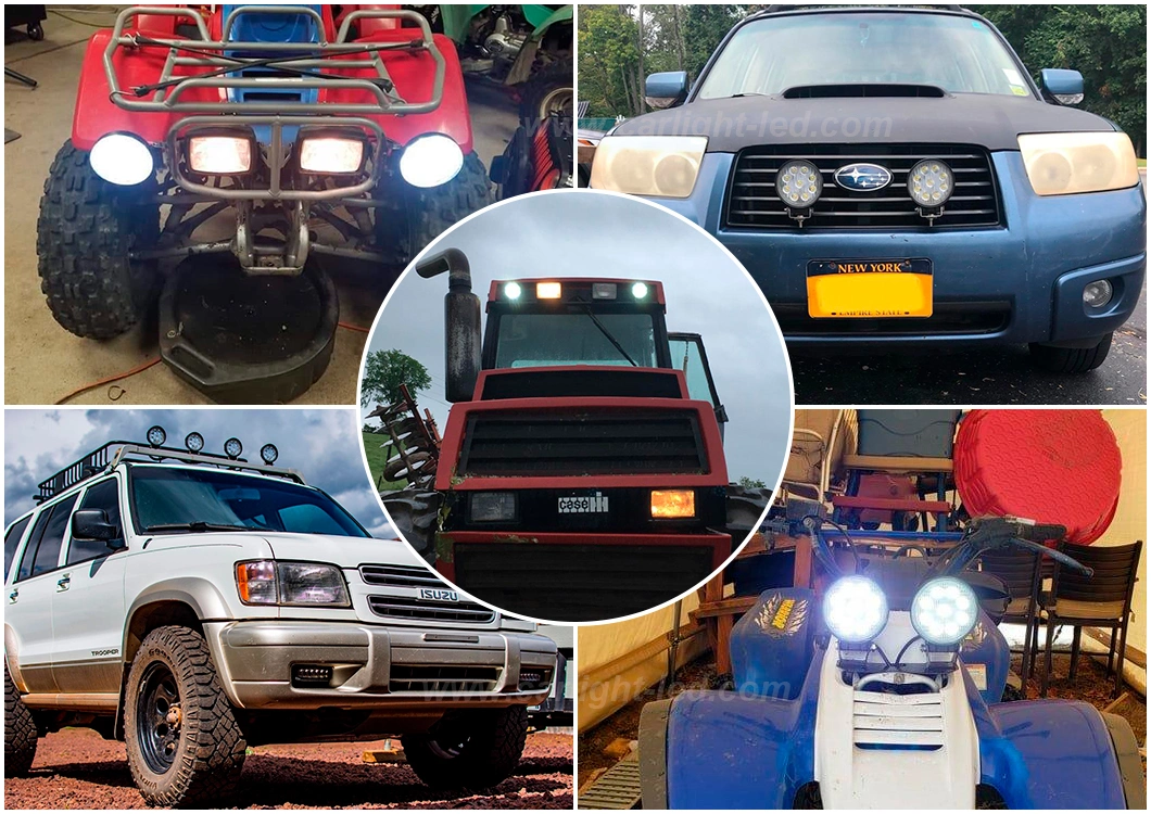 LED Round Light Bar 27W Flood Light Pod off Road Fog Driving Roof Bar Bumper