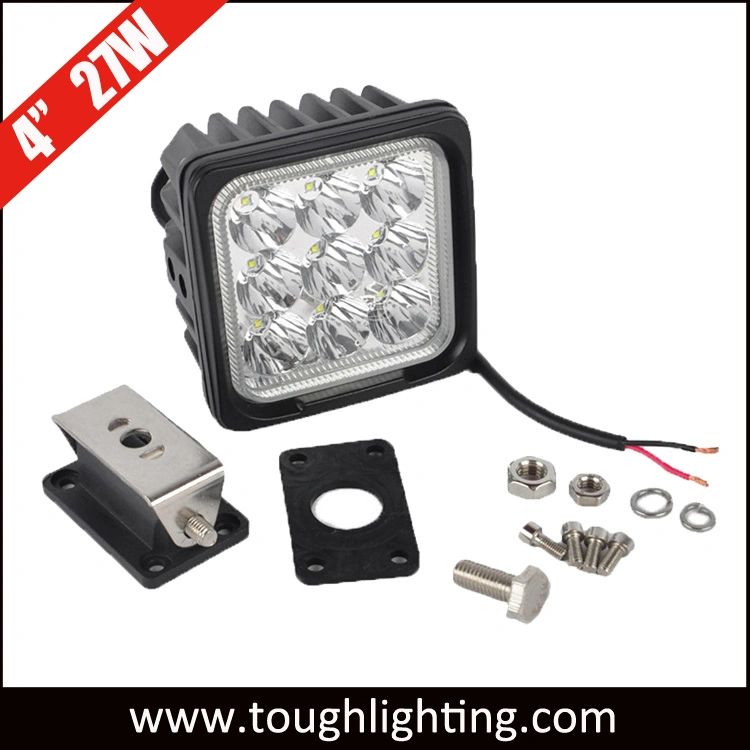 4inch 27W IP68 Square Spot/Flood Beam LED Driving Lamp for 24V Truck Forklift Heavy Machinery