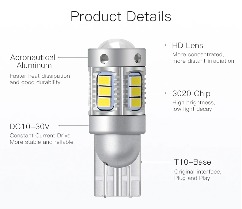 Wholesale T10 W5w 194 18SMD 3020 LED Auto Bulbs 10-30V 1.7W Interior Lights for Car Reading Licence Plate Lamp