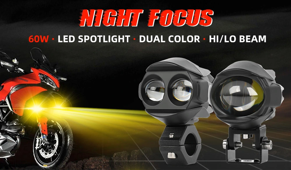 Motorcycle Lighting System Accessories LED Auxiliary Light 3 Inch Projector Foglamp High Low Beam Dual Color Mini Driving Light